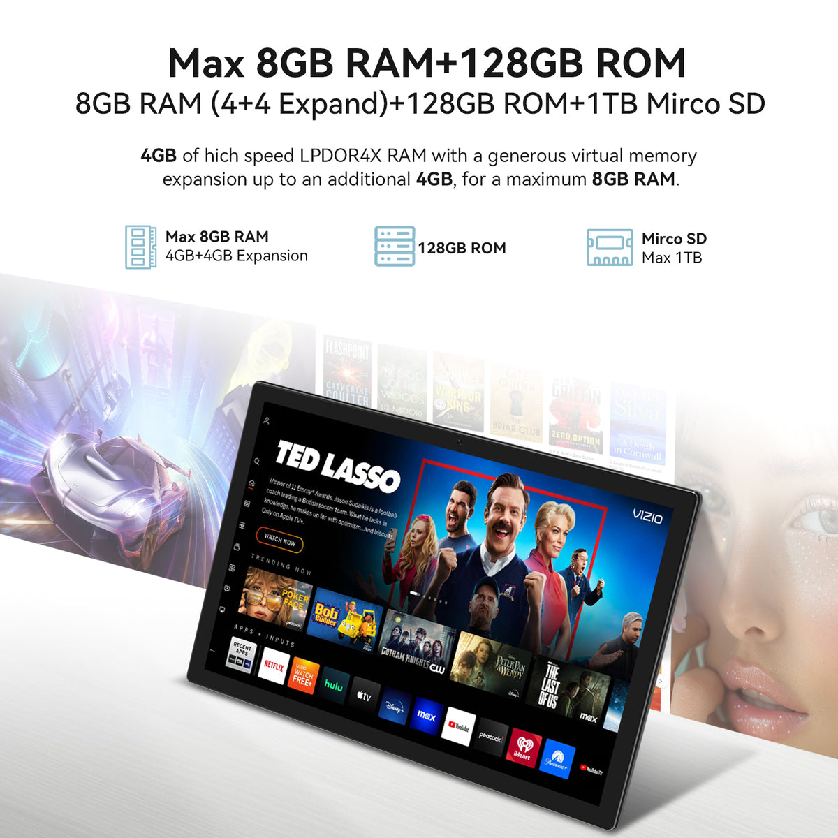 Android 14 Tablet,10 Inch Android Tablet,128GB+8GB+1TB