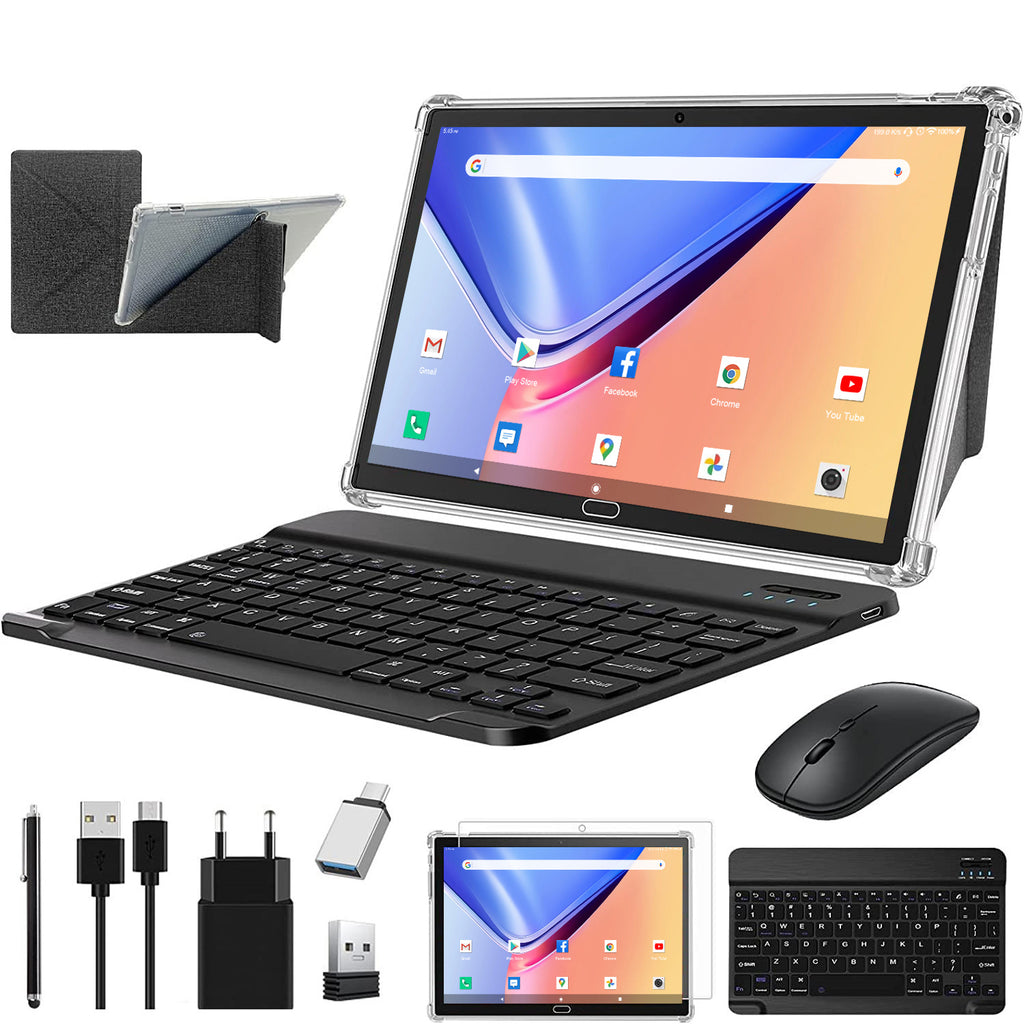 Android 14.0 Tablet, 10.1 Inch Tablet, 2 in 1 Tablet, 4G Cellular Tablet with Keyboard, Octa-Core, 64GB Storage, 4GB RAM, 512GB Expandable, Dual Sim Card Slot, 13MP Camera, GPS, WiFi, Bluetooth(Gray)