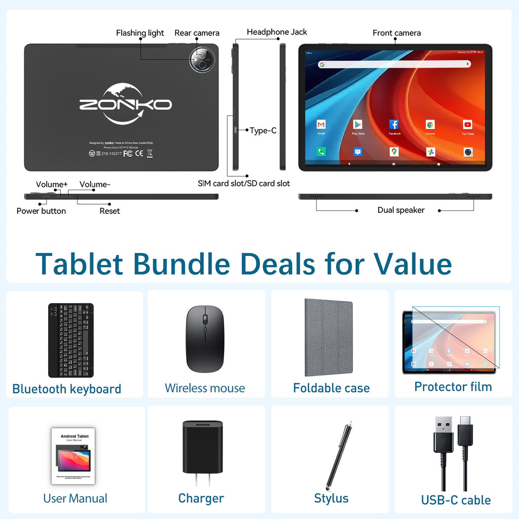 11inch Android 15 Tablet,Tablet with 128GB ROM 16GB RAM,4G LTE