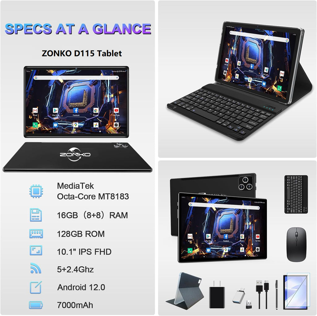 Tablet Android 13 Tablet,10 Inch Android Tablet with Keyboard,5G WiFi –  zonkodirect