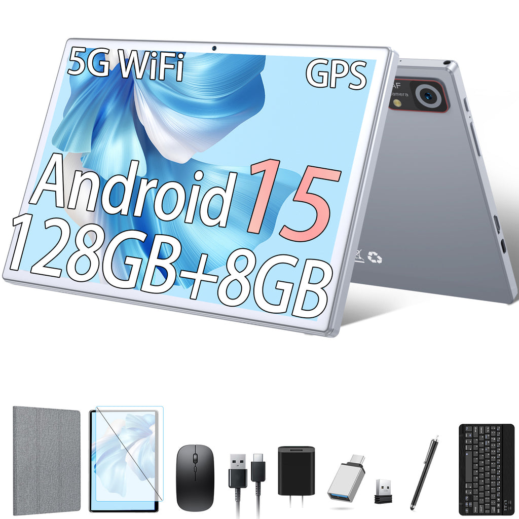 Android15 Tablet,10Inch Android Tablet with 128GB+24GB+1TB Expand,5G WiFi,Octa-Core,Unisoc T606 CPU,7000mAh,Bluetooth,GPS,13MP+8MP Dual Camera,Face Unclock,HD Display,Touchscreen,Tablet with Keyboard
