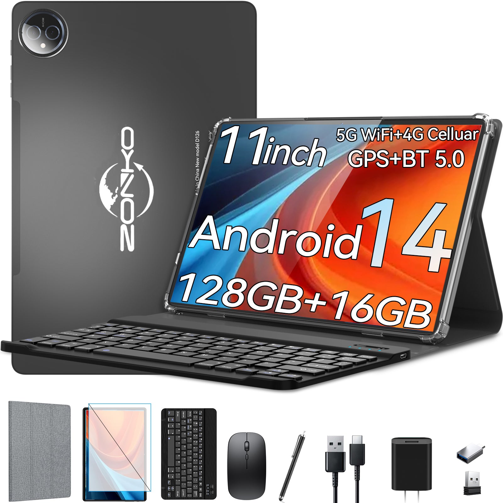 Tablet 11 inch Android 14 Tablet,128GB ROM 16GB RAM,4G LTE