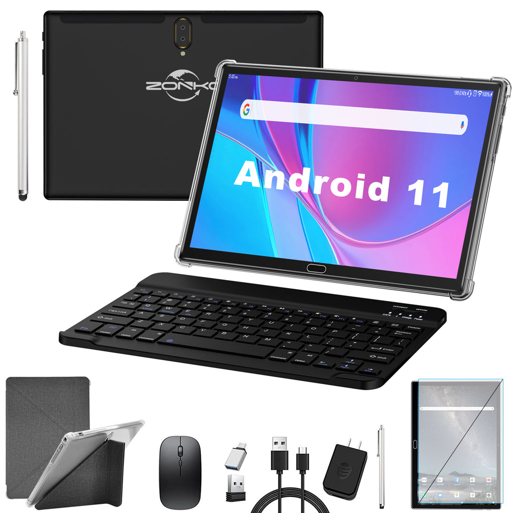 Tablet 10 inch Android Tablet, Android 11 Tablet, 4G Phone Tablet, 2 in 1 Tablet with Keyboard,4GB RAM+64GB Storage, ,Octa-Core 13MP Camera WIFI (Black Tablet),Christmas Tablet