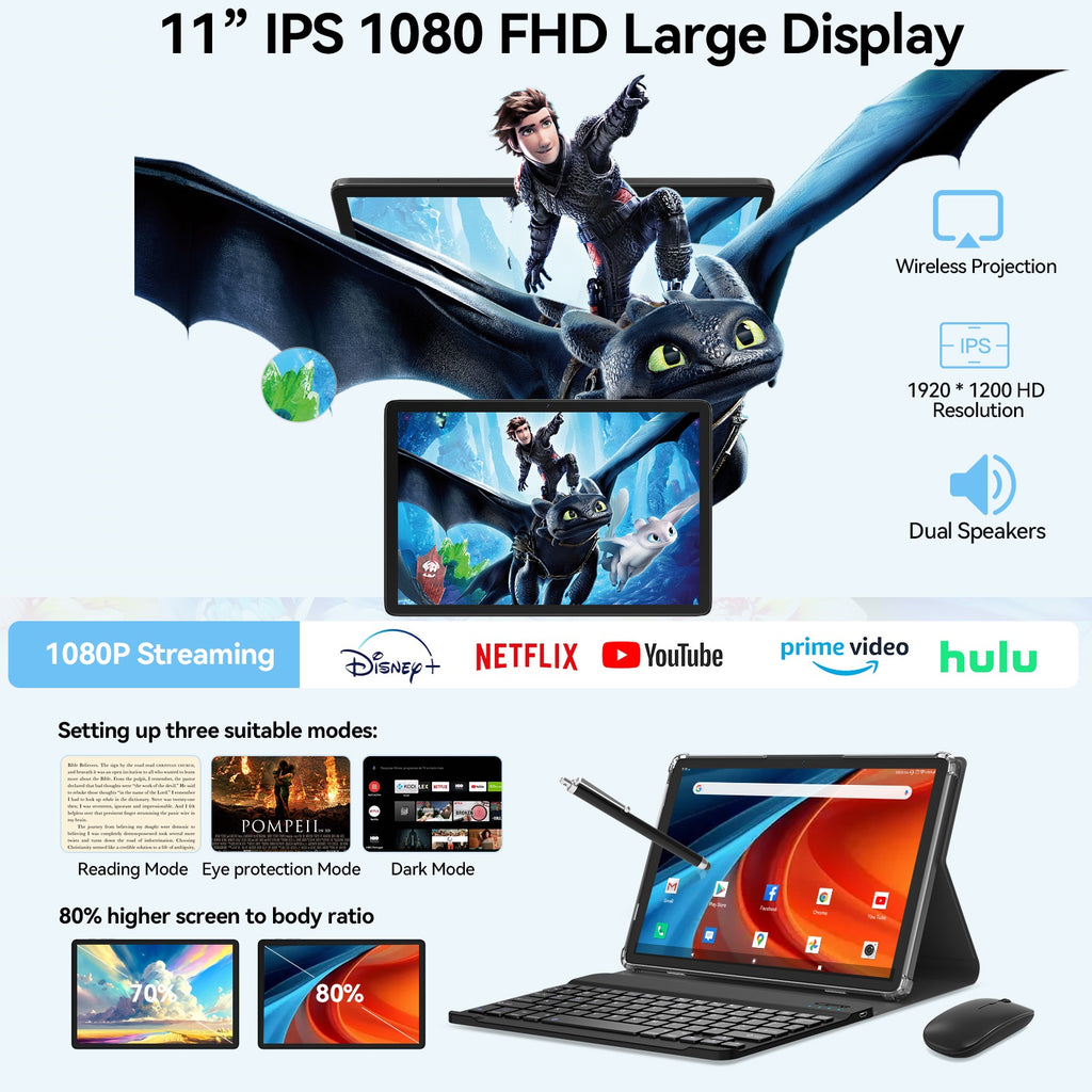 11inch Android 15 Tablet,Tablet with 128GB ROM 16GB RAM,4G LTE