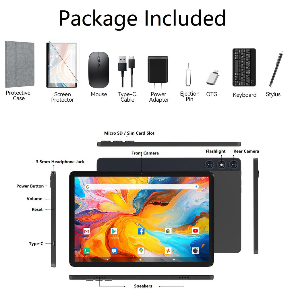 Android 15 Tablet,128GB ROM 14GB RAM,10inch 4G Phone Tablet,5G